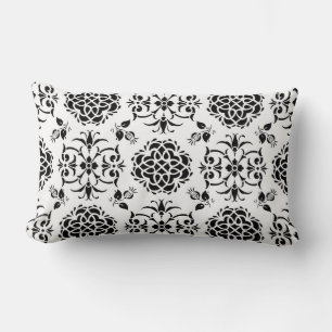 Coussin Rectangle Damassé florale de style vintage noir et blanc