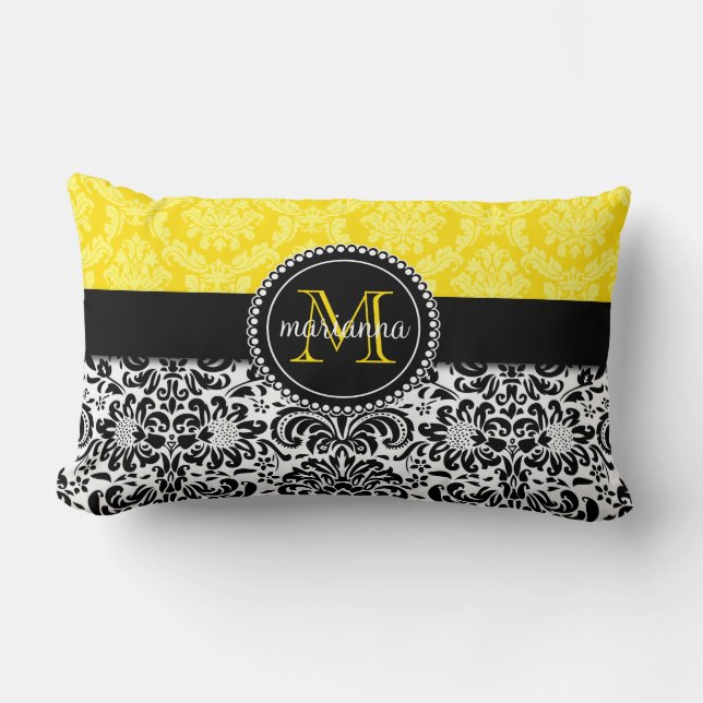 Coussin Rectangle Damassé jaune noire élégante personnalisée (Recto)