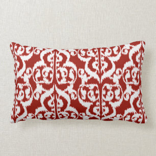 Coussin Rectangle Damassé maure d'Ikat - rouge foncé et blanche