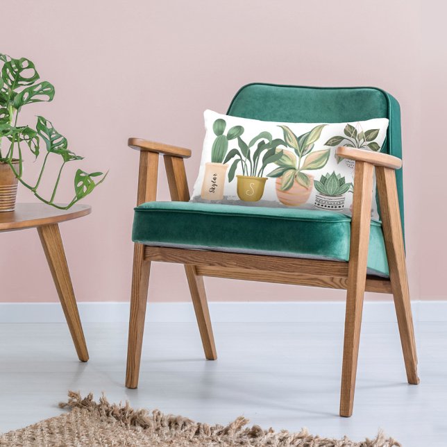 Coussin Rectangle Dame Plante folle | Chic Plantes pointillés (Créateur téléchargé)