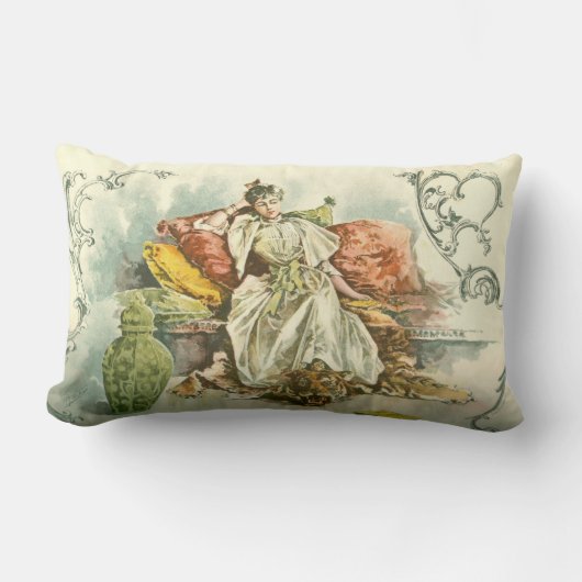 Coussin Rectangle Dame victorienne avec le livre, d'une magazine (Recto)