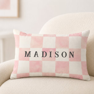 Coussin Rectangle Damier aquarelle rose personnalisé