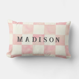 Coussin Rectangle Damier aquarelle rose personnalisé