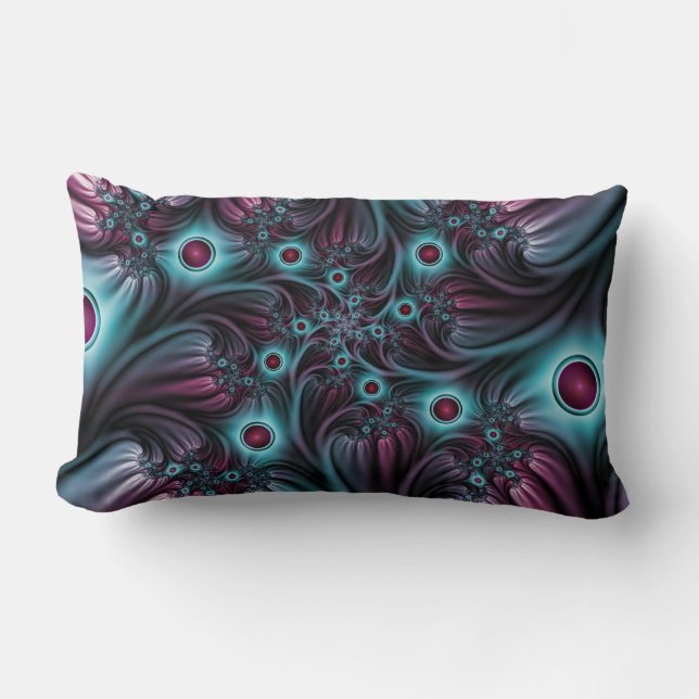 Coussin Rectangle Dans la profondeur Bleu rose Abstrait Fractal Art (Recto)