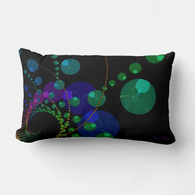 Coussin Rectangle Danse des sphères II - violet et turquoise (Recto)