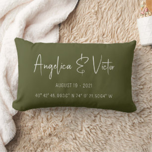 Coussin Rectangle Date de mariage personnalisée avec coordonnées ver