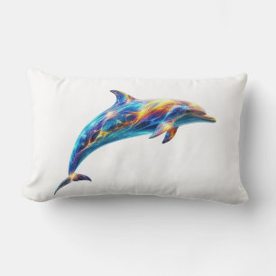 Coussin Rectangle Dauphin d'art abstrait au néon – Vague d'énergie c