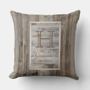Coussin Rectangle de monogramme de ton de bois gris rustiq