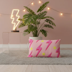 Coussin Rectangle Déclaration graphique de l'éclair rose
