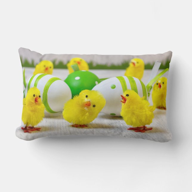 Coussin Rectangle Décor de Pâques - OEufs de Pâques et poussins (Recto)