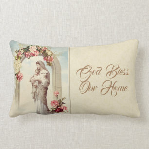 Coussin Rectangle Décor d'or de Jésus de bébé de Vierge Marie de