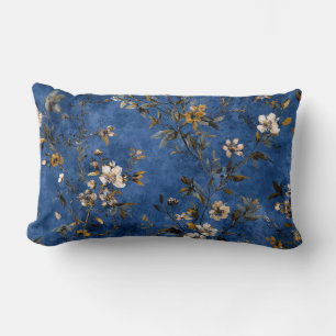 Coussin Rectangle Décor floral bohème vintage bleu marine aquarelle