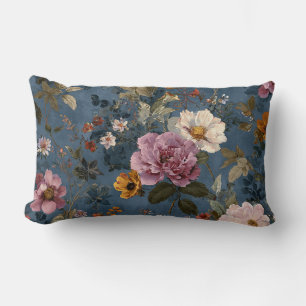 Coussin Rectangle Décor floral bohème vintage bleu marine aquarelle