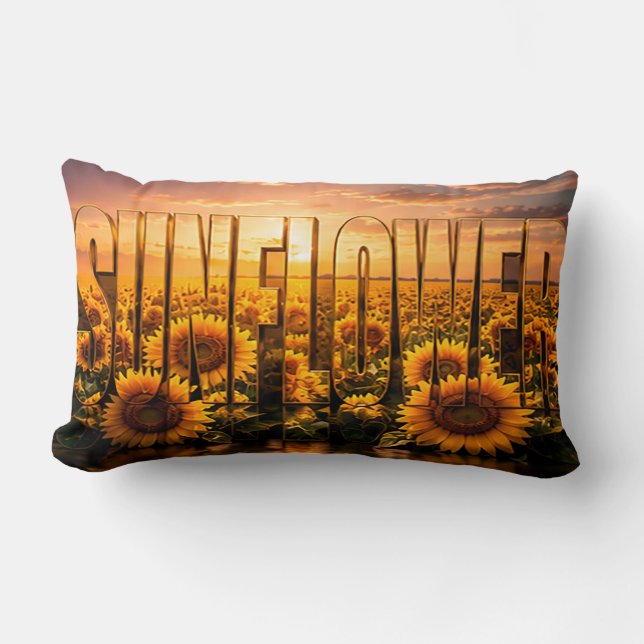 Coussin Rectangle Décor floral botanique de luxe tournesol (Recto)