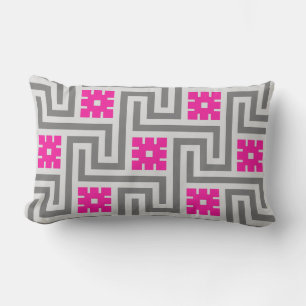 Coussin Rectangle Décor grec, gris / gris et rose Fuchsia