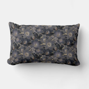Coussin Rectangle Décoratif floral bleu et gris marine de minuit