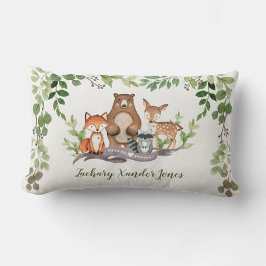 Coussin Rectangle Décoration de nurserie de bébé faune forestière (Recto)