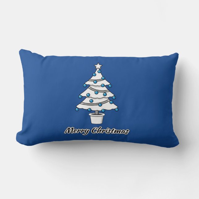Coussin Rectangle Décorations Bleues Arbre de Noël Blanc - Joyeux No (Recto)