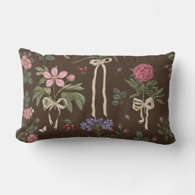 Coussin Rectangle Decorative botanical Floral Bow Throw Pillow (Recto)