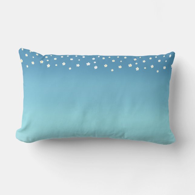 Coussin Rectangle Dégradé bleu océan abstrait moderne & fleurs (Recto)