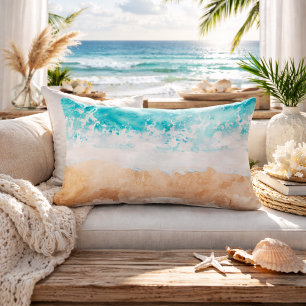 Coussin Rectangle Dégradé doux Vagues de l'océan sarcelle Plage de s