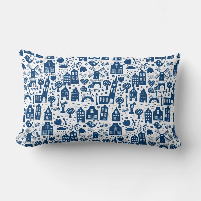 Coussin Rectangle Delft Blue by BORA (Recto)
