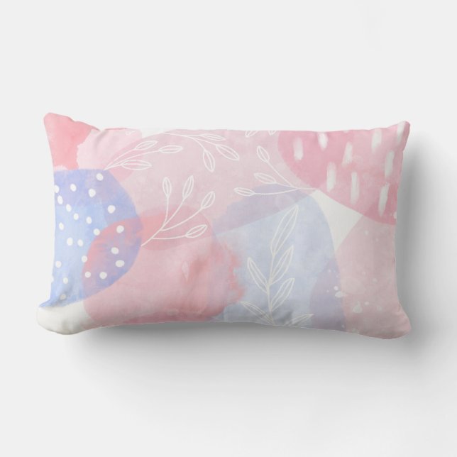 Coussin Rectangle Delicate Blush and Blue Abstract Watercolor Shapes (Recto)