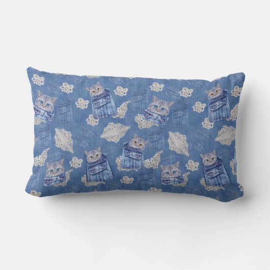 Coussin Rectangle Denim Jean poches, chatons et dentelle (Verso)