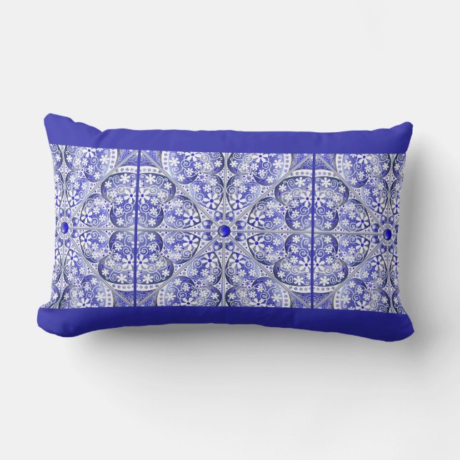 Coussin Rectangle Dentelle en céramique Bleu de Grèce (Recto)