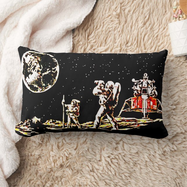 Coussin Rectangle Des astronautes regardent la Terre - Galaxie rétro (Couverture)