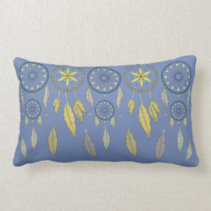 Coussin Rectangle Des gratte-ciels de rêve bleu et jaune