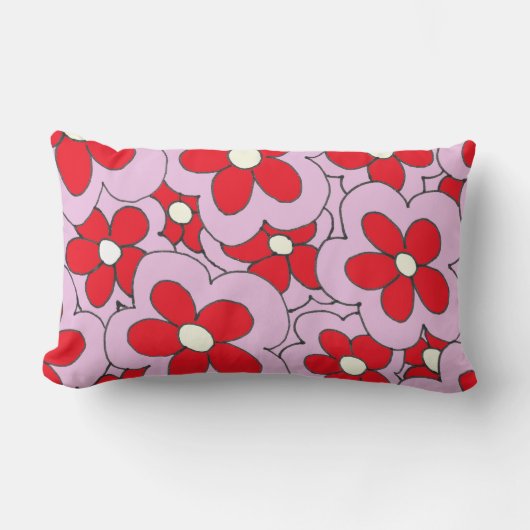 Coussin Rectangle Design à la main en rouge et rose (Recto)
