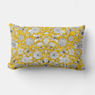 Coussin Rectangle Design abstrait fleuri jaune blanc mignon