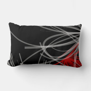 Coussin Rectangle Design abstrait noir blanc noir gris et rouge