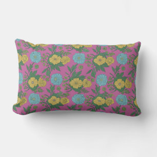 Coussin Rectangle Design de fleurs jaune et menthe romantique"