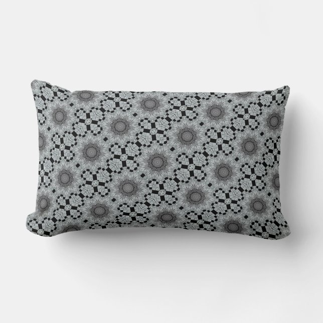 Coussin Rectangle Design de flocon de neige noir/gris (Recto)