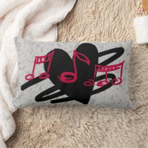 Coussin Rectangle Design de musique d'amour rouge noir et gris