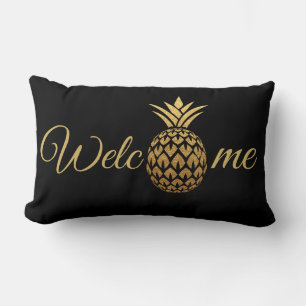 Coussin Rectangle Design moderne Gold Ananas Black Welcome