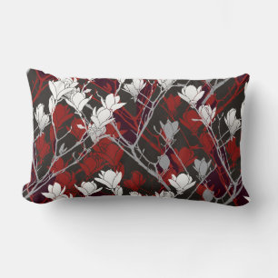 Coussin Rectangle Design noir blanc gris et rouge floral