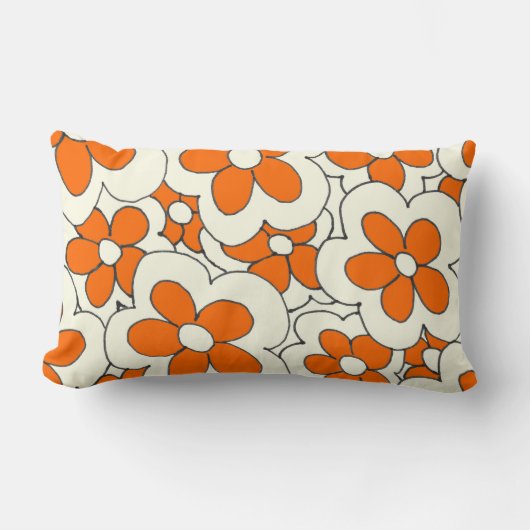 Coussin Rectangle Design Orange et Fleur de Crème dessinée à la main (Recto)