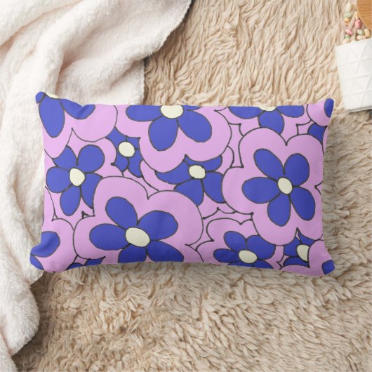 Coussin Rectangle Design rose et bleu à la main (Couverture)