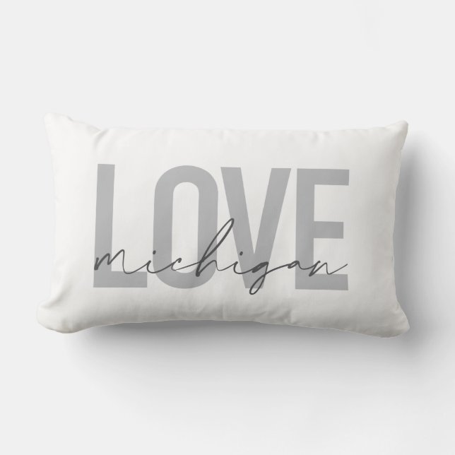 Coussin Rectangle Design simple, moderne, urbain, cool Love Michigan (Recto)