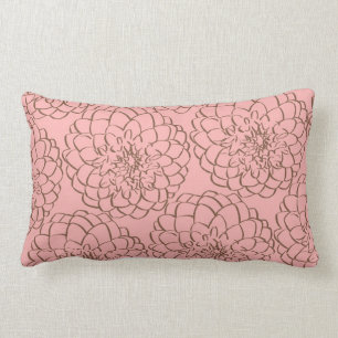 Coussin Rectangle Dessin de croquis rose et Brown élégant de fleur