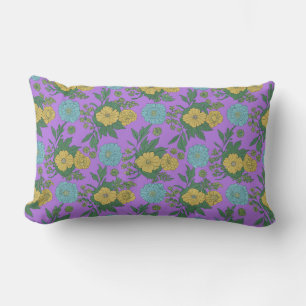 Coussin Rectangle Dessin de fleurs jaune vintage et menthe"