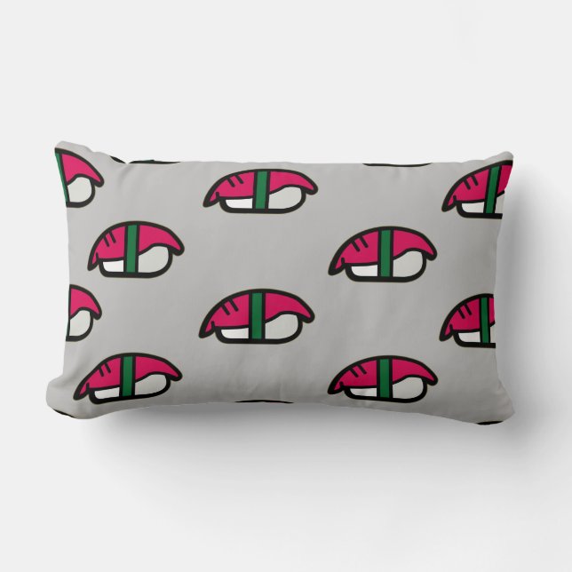 Coussin Rectangle Dessin Kawaii Sushi, Riz de Poisson et Algues (Recto)