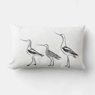 Coussin Rectangle Dessin minimaliste d'art ornithologique en noir et
