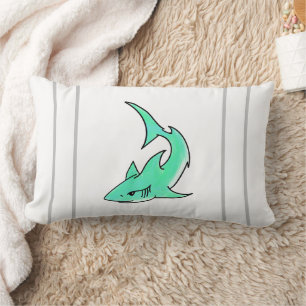 Coussin Rectangle dessin souriant requin menthe bleu vert océan anim