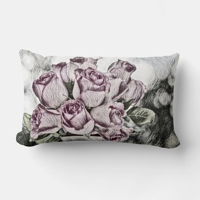 Coussin Rectangle Dessin vintage du seau Roses Rose (Recto)