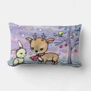 Coussin Rectangle Dessins de vacances de cerf et de lapin mignons