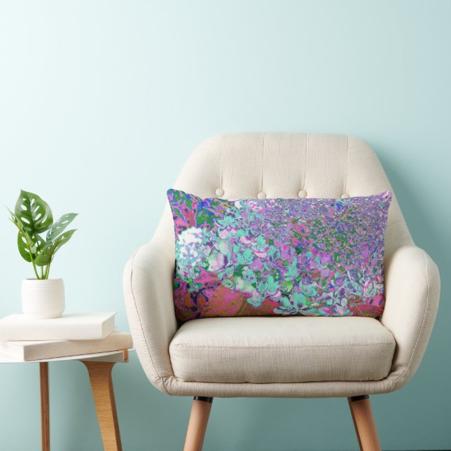 Coussin Rectangle Détail élégant d'hydrangea Aqua et Violet sous la  (Chaise)